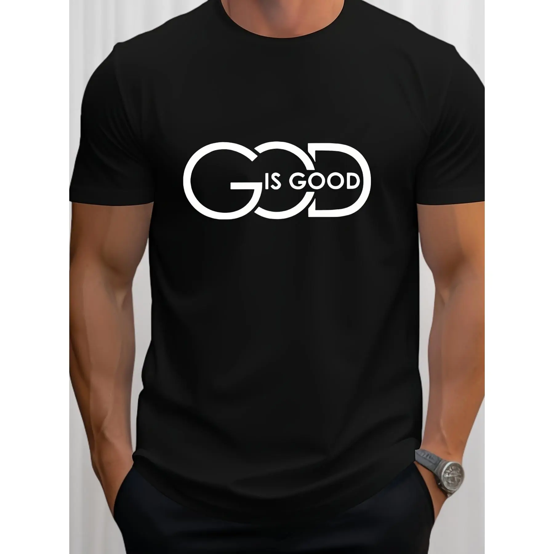 Men's Crew Neck Cotton T-Shirt, Streetwear Graphic Print Top, Breathable Athletic Apparel for Summer Gym & Casual Wear