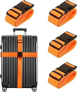 Unisex Minimalist Casual Plain Luggage Strap for Suitcase, Protect Suitcase with Adjustable Strap, TSA Approved Travel Belt 4 Pack by Chelmon(Orange)