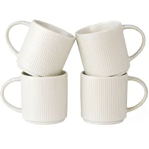 Famiware Star Series 4-piece Stoneware 12-oz Coffee Mug Set Stylish, Matte White