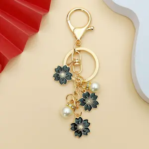 Cherry Blossom Keychain, Oil Drop Bag Charm, Pearl Pendant Accessory for Women, Best Gift for Friends and Couples