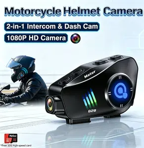 Motorcycle Bluetooth Helmet Camera Headset, Free 32GB Card, 2-in-1 Intercom & Dash Cam, 1080P, Waterproof, Hands-Free Calls