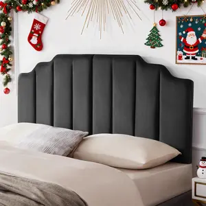 Queen/King Upholstered Headboard, Velvet Head Board, Tufted  Headboard only, Elegantly Curved Headboards only, Modern Vertical Channel Design Bed Head Board