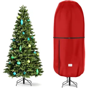 Upright Christmas Tree Storage Cover,Tear Resistant Adjustable 9 FT Xmas Tree Storage Bag for Artificial Tree Standing with Ornaments,Fabrics Christmas Tree Cover, Dustproof