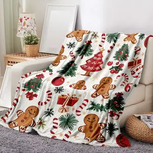 Christmas Blanket Ultra-Soft Flannel Throw Gingerbread Wonderland Print Festive Holiday Decor Cozy Snuggling Blanket for Christmas