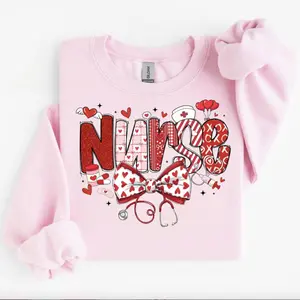 Pink Valentine Nurse Sweatshirt T-Shirt, Valentine Nurse Coquette Tee, Stethoscope Bow Sweater, Nurse Valentines Hoodie, Valentines Day Gift For Nurse