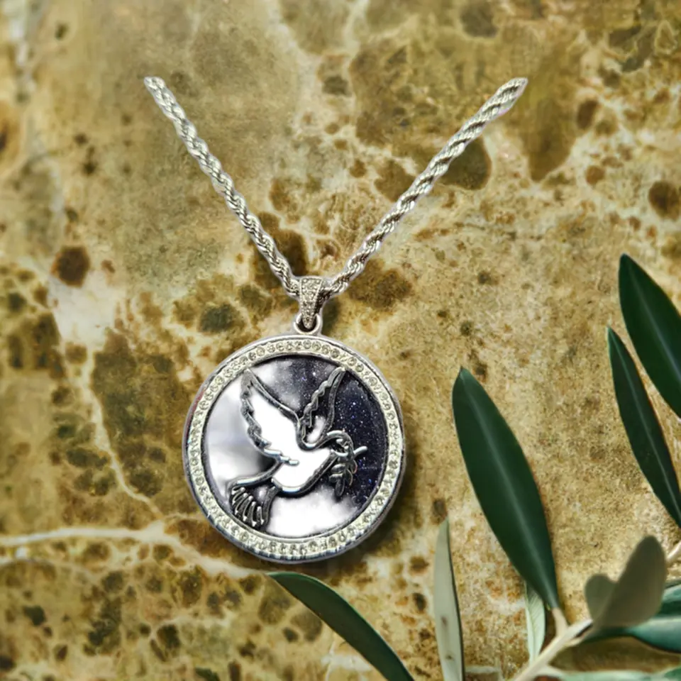 STAINLESS STEEL 27MM DOVE PENDANT AND CHAIN