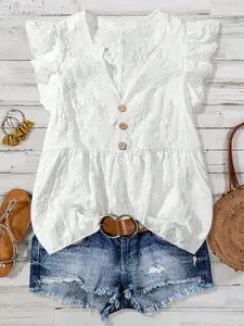 Embossed Knit V-Neck Sleeveless Doll Top Blouse, French Fresh Style, Loose Fit Slimming, Plus Size Women's Clothing