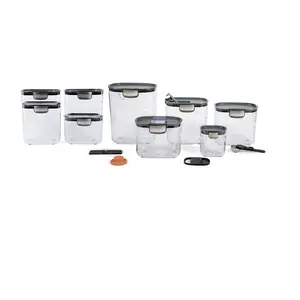 Progressive International ProKeeper+ 13 Piece Clear Plastic Airtight Food Flour Snack & Sugar Baker's Kitchen Container Canister Set with Magnetic Accessories, Brown,Clear (PKS-13PC (13-Piece Set))