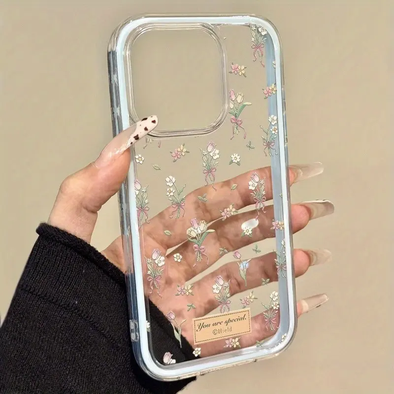 Fashion cute floral transparent female unique mobile phone case for iPhone 16 pro Max/ 16pro/16Plus/16/15pro Max/15pro/15plus/14pro max/14pro/14 plus/ 13 pro max/13pro/ 12 11 Pro Max, anti-drop and shockproof full coverage protective mobile phone case