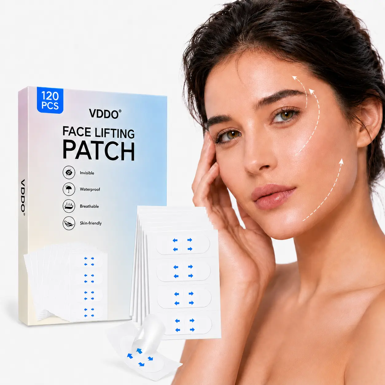 120PCS Invisible Face Lifting Patches, Waterproof Breathable Face Lift Tape, Skin-Friendly Jawline and Cheek Support Stickers for Makeup, Daily Wear and Travel Essentials