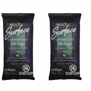2 Multi Surface Peppermint Sage Cleaning Wipes - Compact & User-Friendly Design for Versatile Applications - 30 Wipes per Pack