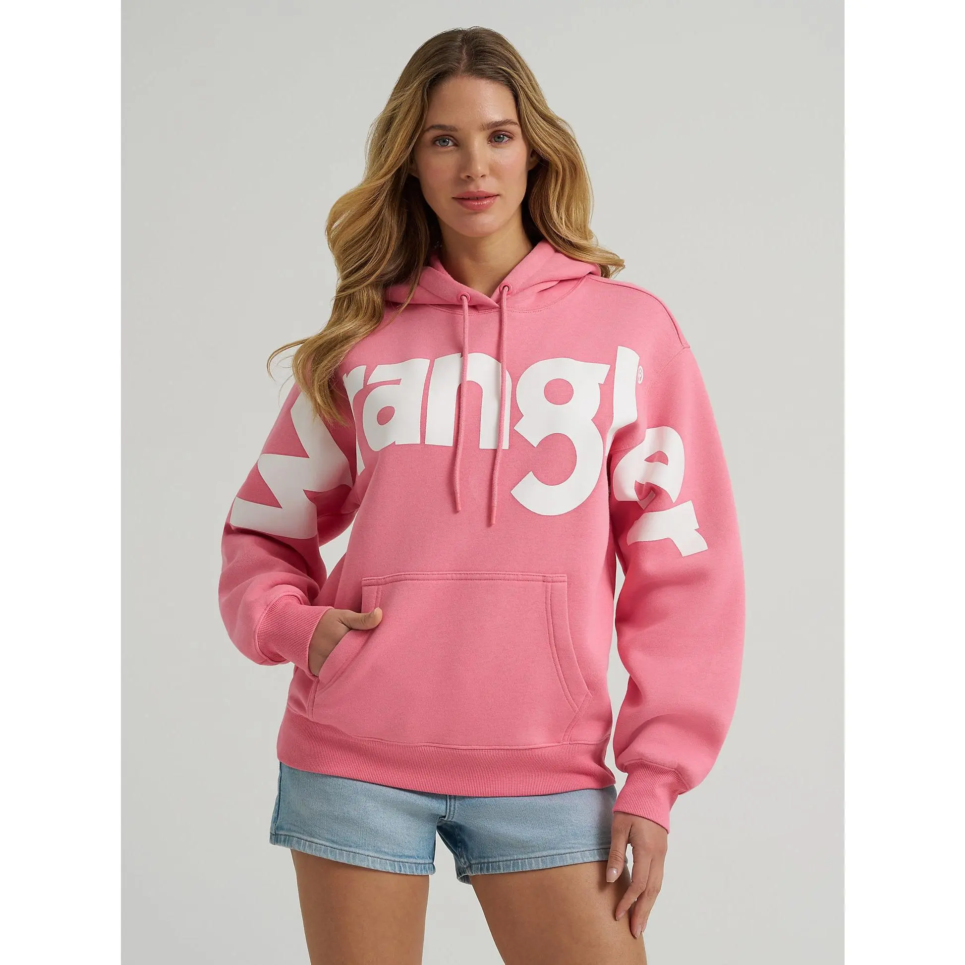 Wrangler Lady's Casual Graphic Hoodie Sweatshirt, Long Sleeve Cotton Polyester Pullover for Casual OOTD, Sweatshirts, Clothes, Classic Cut