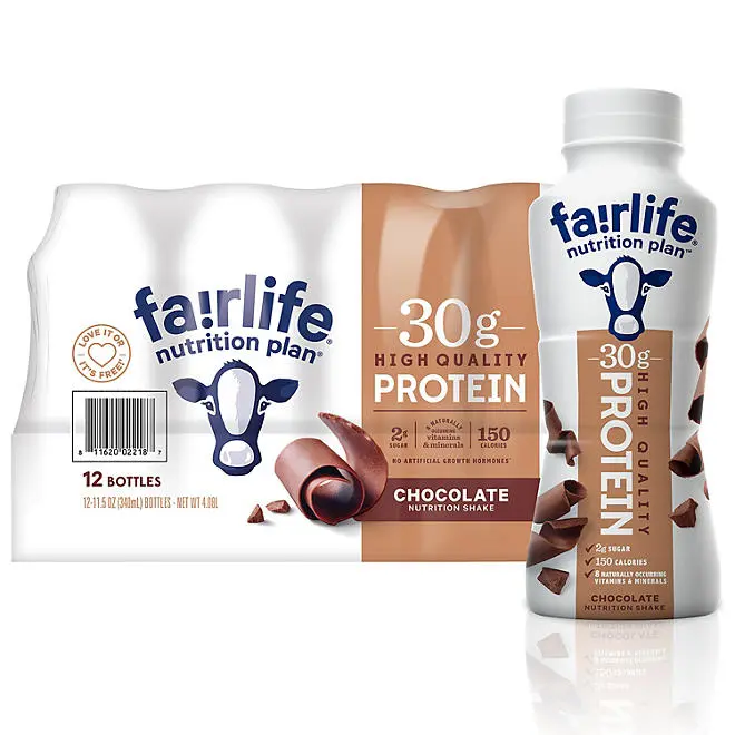 Nutrition plan high protein chocolate drink  12 pack - 30g protien - low sugar - lactose free - delicious fair life Beverage protein drink