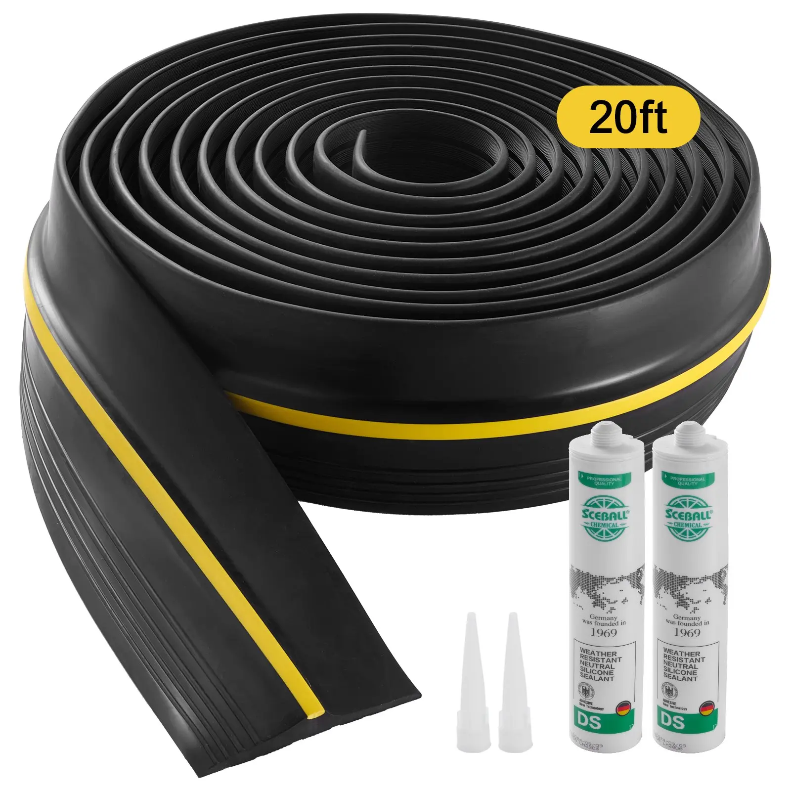 VEVOR Garage Door Threshold Seal Strip, 20 FT Universal Garage Door Floor Seal Strip with Adhesive, Garage Door Bottom Weatherproof Strip, Upgraded Thick PVC DIY Weather Stripping Replacement, BlackSummervibes