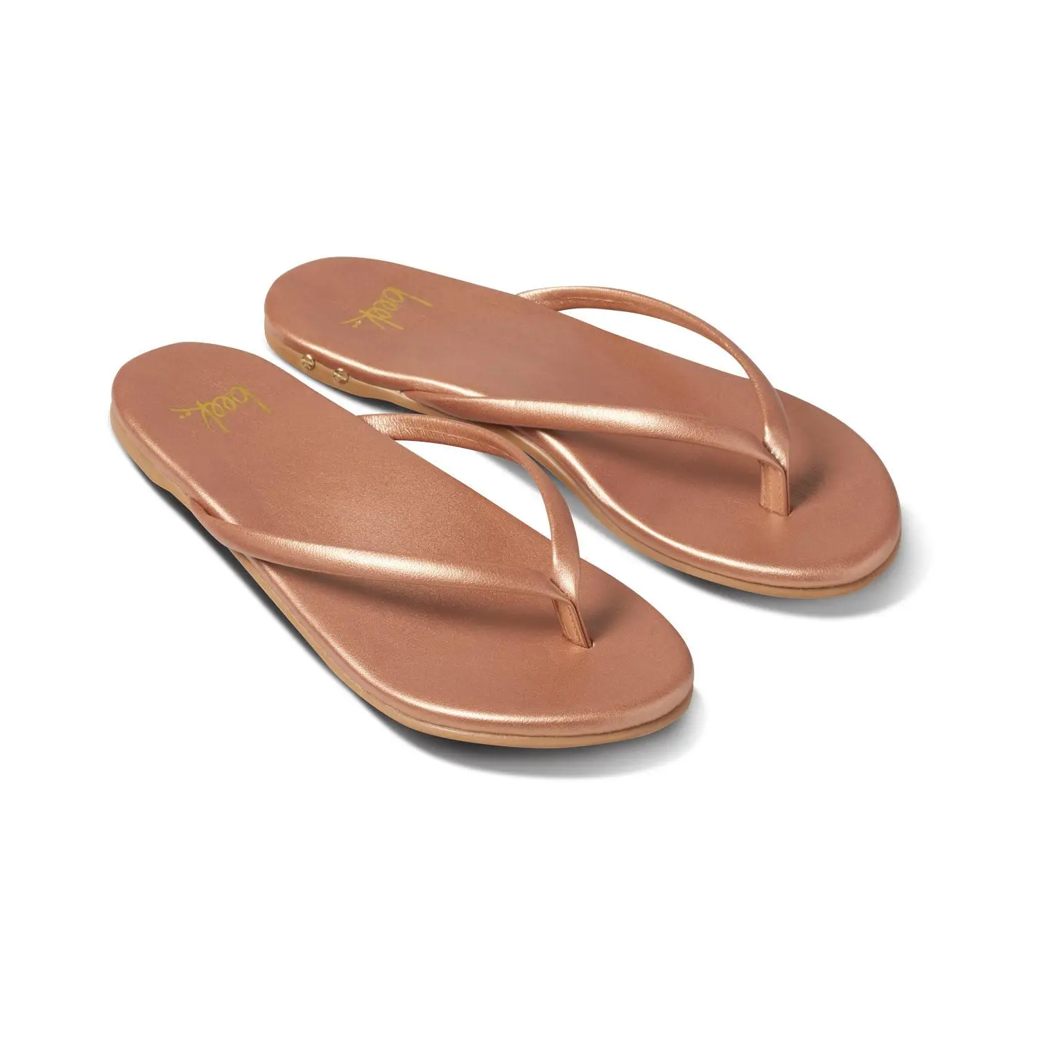beek SUNBEAM Rose Gold Leather Sandals - Open Toe, Slip-On Style, All Seasons, Soft Leather Upper, Memory Foam Comfort Insole, Molded Arch Support, Durable Rubber Outsole, Women's Casual Dress Sandals