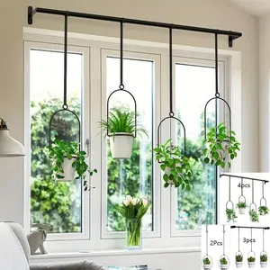 Adjustable Metal Hanging Planters Set, Durable Metal Frame, 4 Plastic Pots, Indoor Herb Garden, Wall Plant Hanger, Expandable Cabinet Drawers