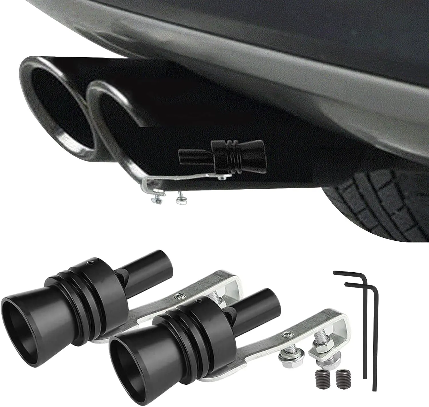 2PCS Car Turbo Whistle, Aluminum Alloy Universal Turbo Whistle, XL Size Aluminum Alloy Universal Turbo Sound Exhaust Muffler Pipe Whistle Car Roar Make (Black)
