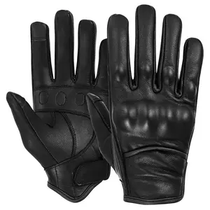 Women's Lightweight Black Leather Motorcycle Riding Gloves with Knuckle Protection MC60501