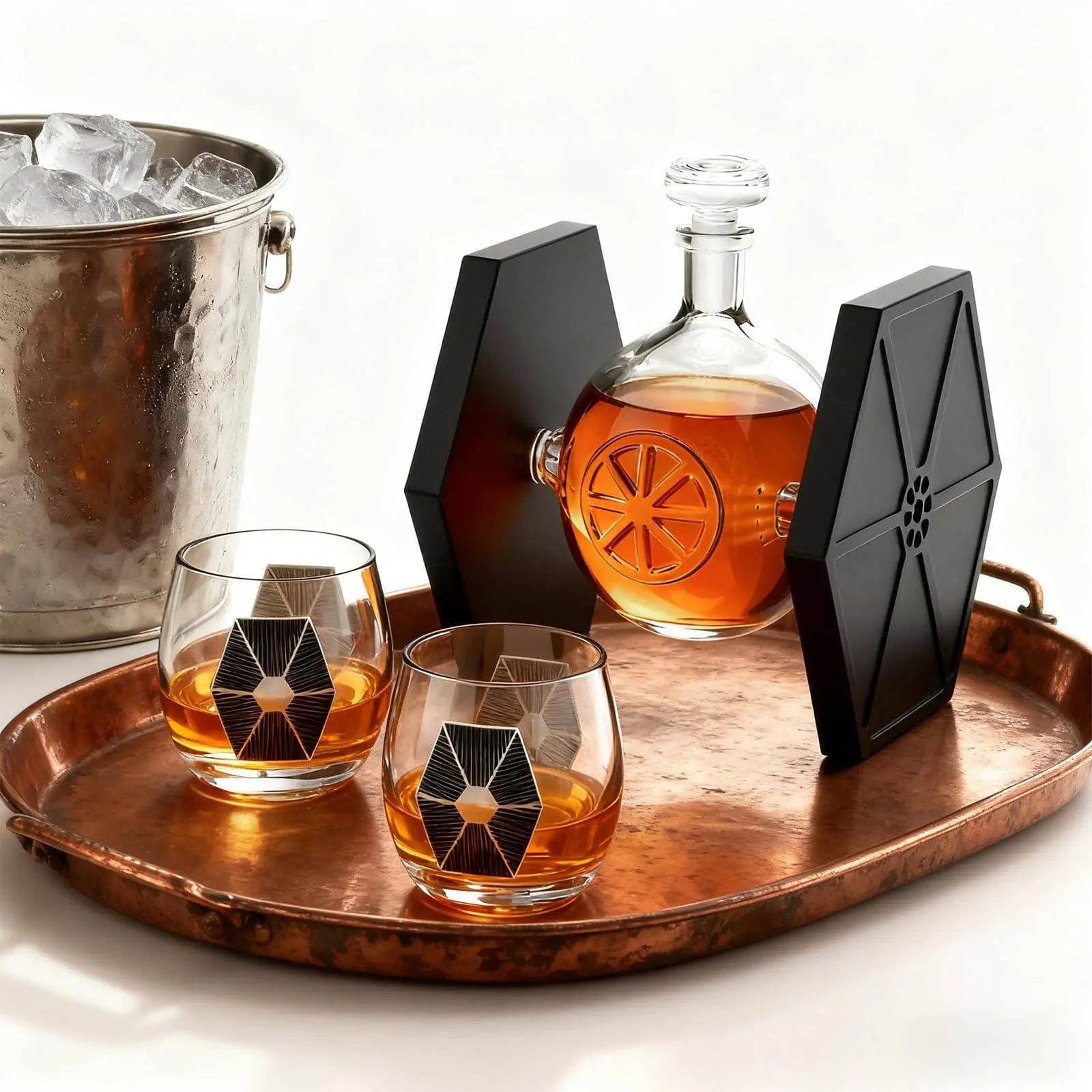 Dark Nova Interceptor Whiskey Decanter Set – Engraved Spaceship Barware with 2 Glasses & Coaster, Sci-Fi Gift