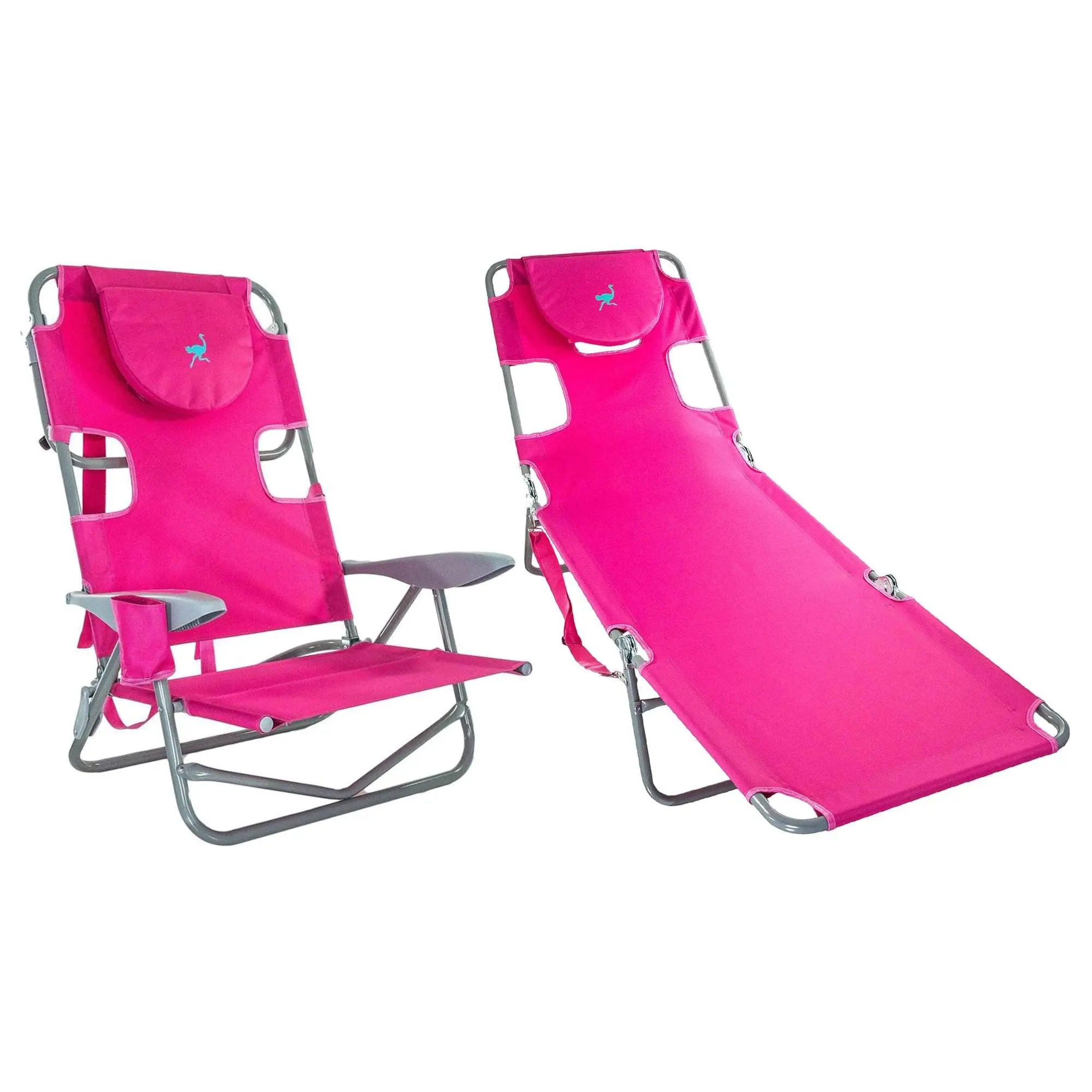 Ostrich On Your Back Reclining Lawn Chair & Chaise Folding Beach Lounger, Pink Ostrich On Your Back Reclining Lawn Chair & Chaise Folding Beach Lounger, Pink