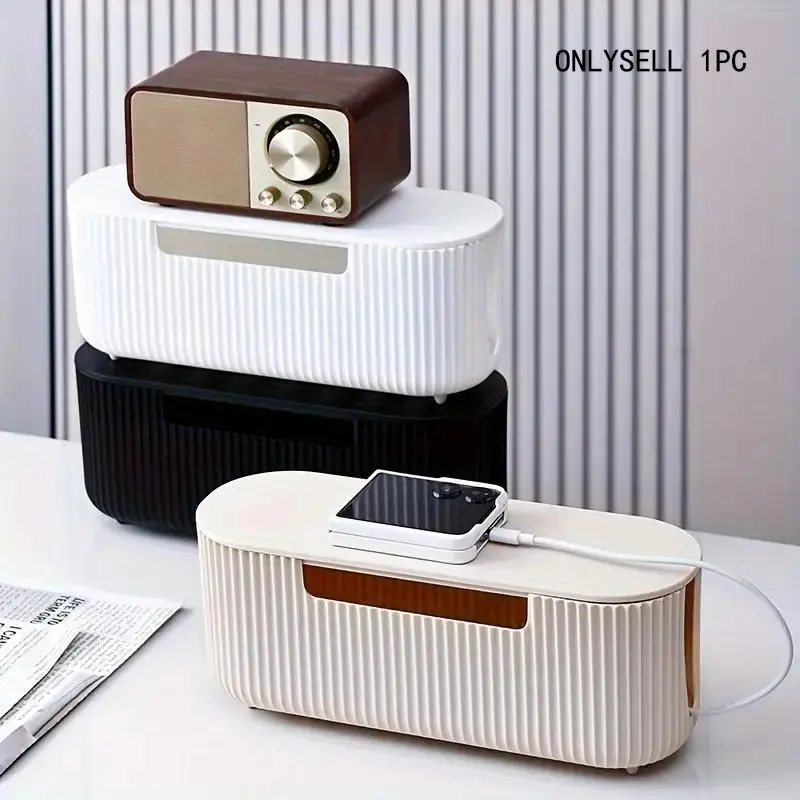 Cable Management Box, Plastic Cable Box Organizer with Lid for Wires, Power Strips, Surge Protectors, Extension Cord Hidden Covers Office Desk Accessories Home Office Desk and Floor Work Organizer, Cord Storage, Cord Organizers