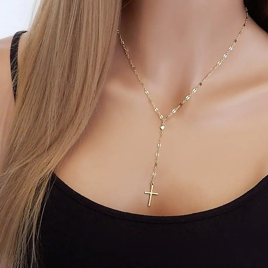 Women's Exaggerated Artificial Gemstone Collarbone Necklace - Elegant Lip Chain with Diamond Cross Pendant, Pendant Design Fashion Jewelry, Elegant Necklace, Necklaces For Women