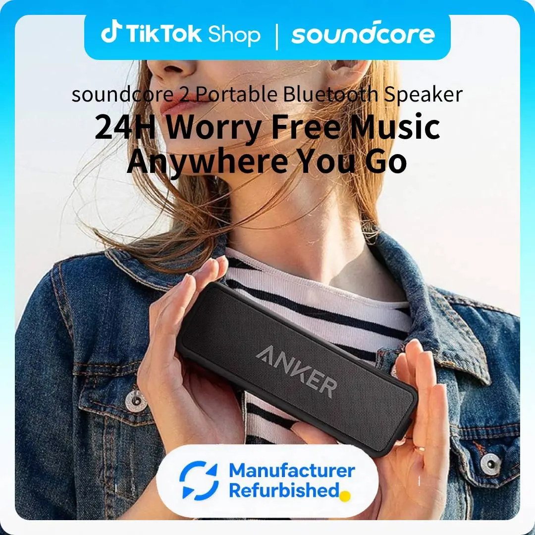 [Refurbished]soundcore 2 Portable Bluetooth Speaker with Stereo Sound, Bluetooth 5, Bassup, IPX7 Waterproof, 24-Hour Playtime, Wireless Stereo Pairing, Speaker for Home, Outdoors, Travel