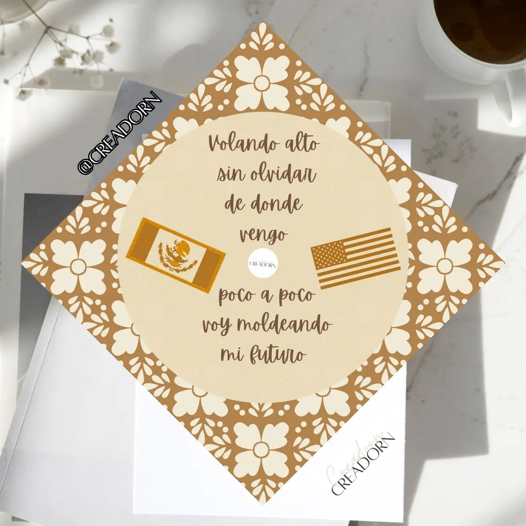 Hispanic Latino Mexico USA Dual Flag Talavera Barro Design Mexican American Graduation Grad Cap Topper