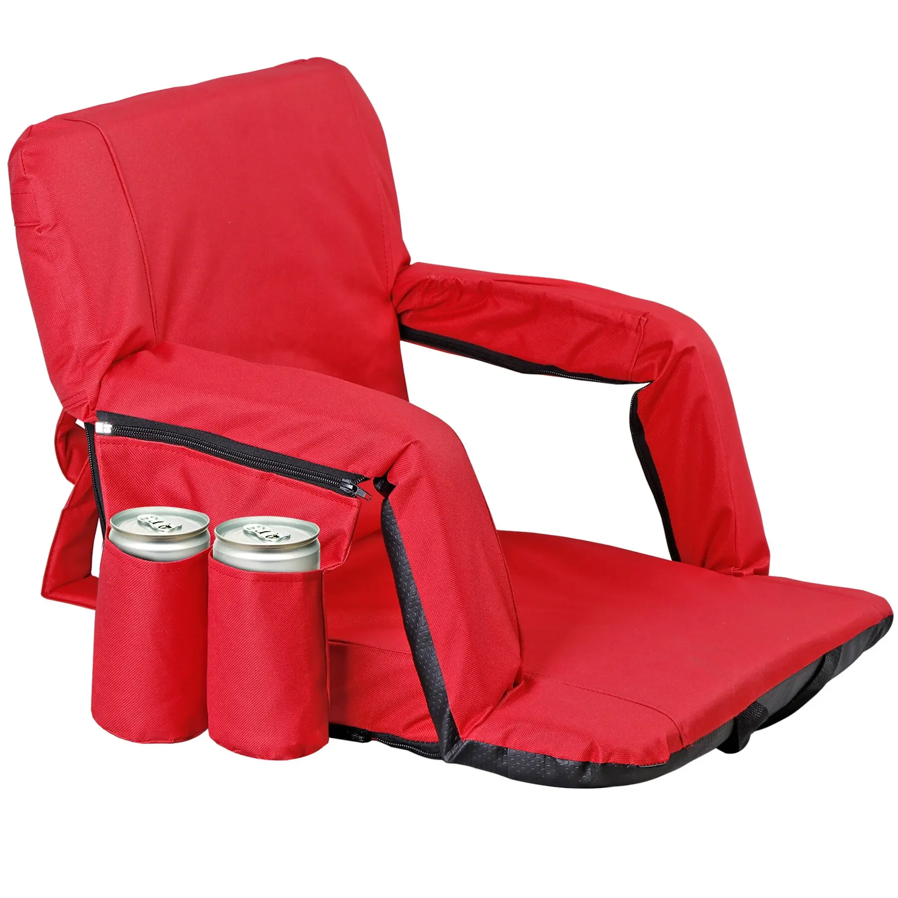 Rugged Outdoor Sport Foldable Portable Chair - Adjustable Back, Reclinable Seat, Armrests with Pockets, Oxford Cloth Cushion, Compact Fold for Bleachers, Red, Ultra Portable Chair, Foldable Portable Chairs
