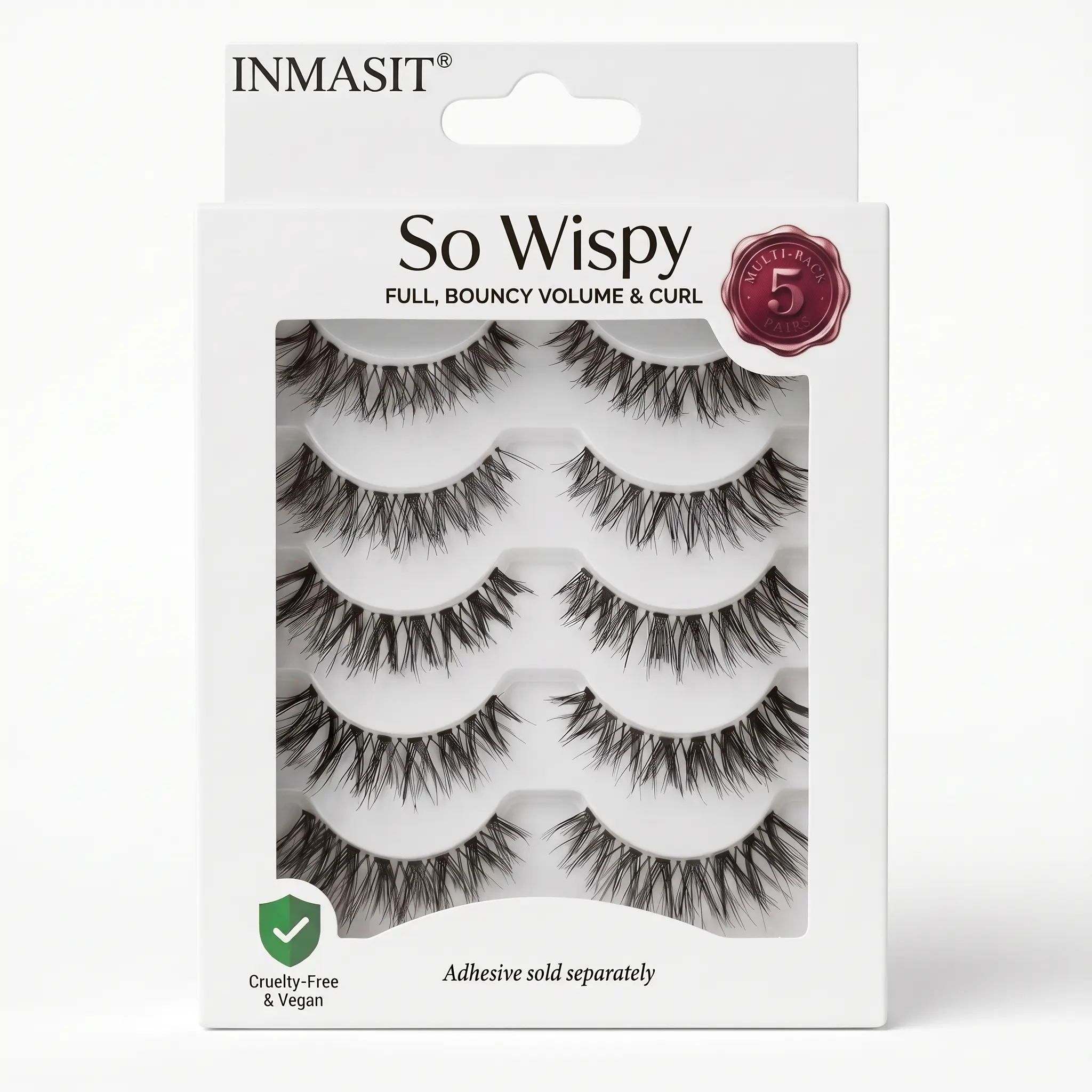 INMASIT Mixed Artificial False Eyelashes 3D Wispy Fluffy Faux Mink Reusable Strip Lashes with Clear Invisible Band 8-18mm C Curl