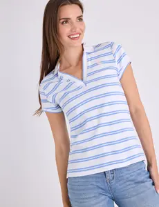 TIPPED SPLIT NECK STRIPE POLO SHIRT