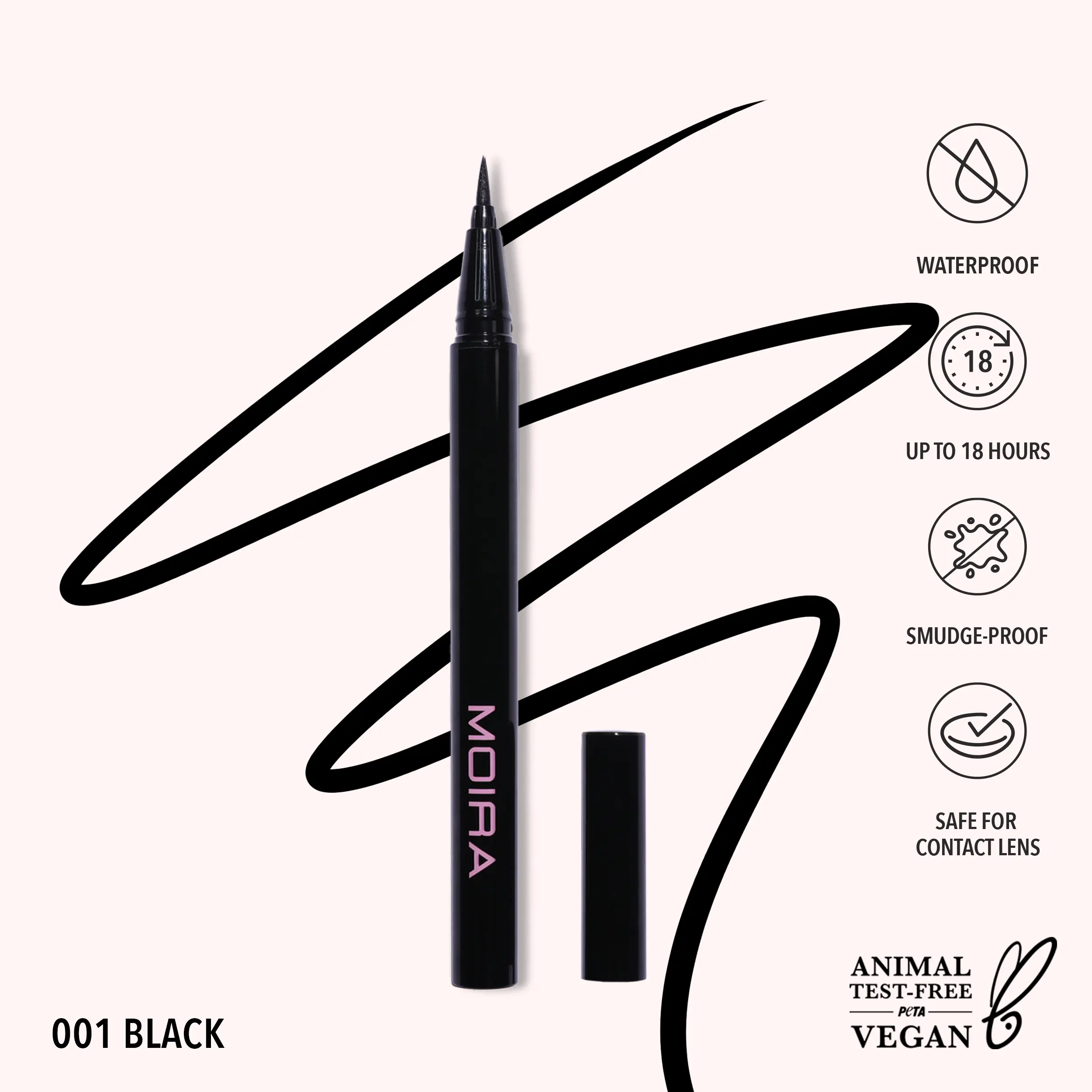 MOIRA | Precision Liquid Liner (001, Black) | Precision Felt-Tip Eyeliner with Waterproof Long-Wear Formula