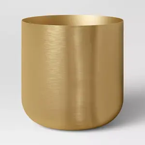 Medium Brass Planter 9.5" Lacquered Iron, Leakproof, Indoor Use, No Assembly Required
