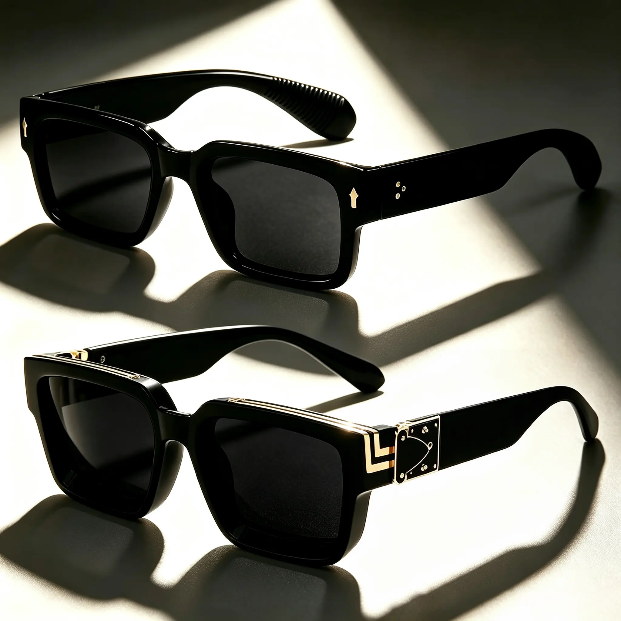 1/2Pcs Unisex Vintage Oversized  Square Frame Sunglasses, American Millionaire Style Sunglasses with Gold Accents, Trendy Chunky Rectangle Sun Glasses UV Protection,  Thick Plastic Frame with PC Lenses, Men's Accessories, Trendy Versatile Eyewear Gifts su