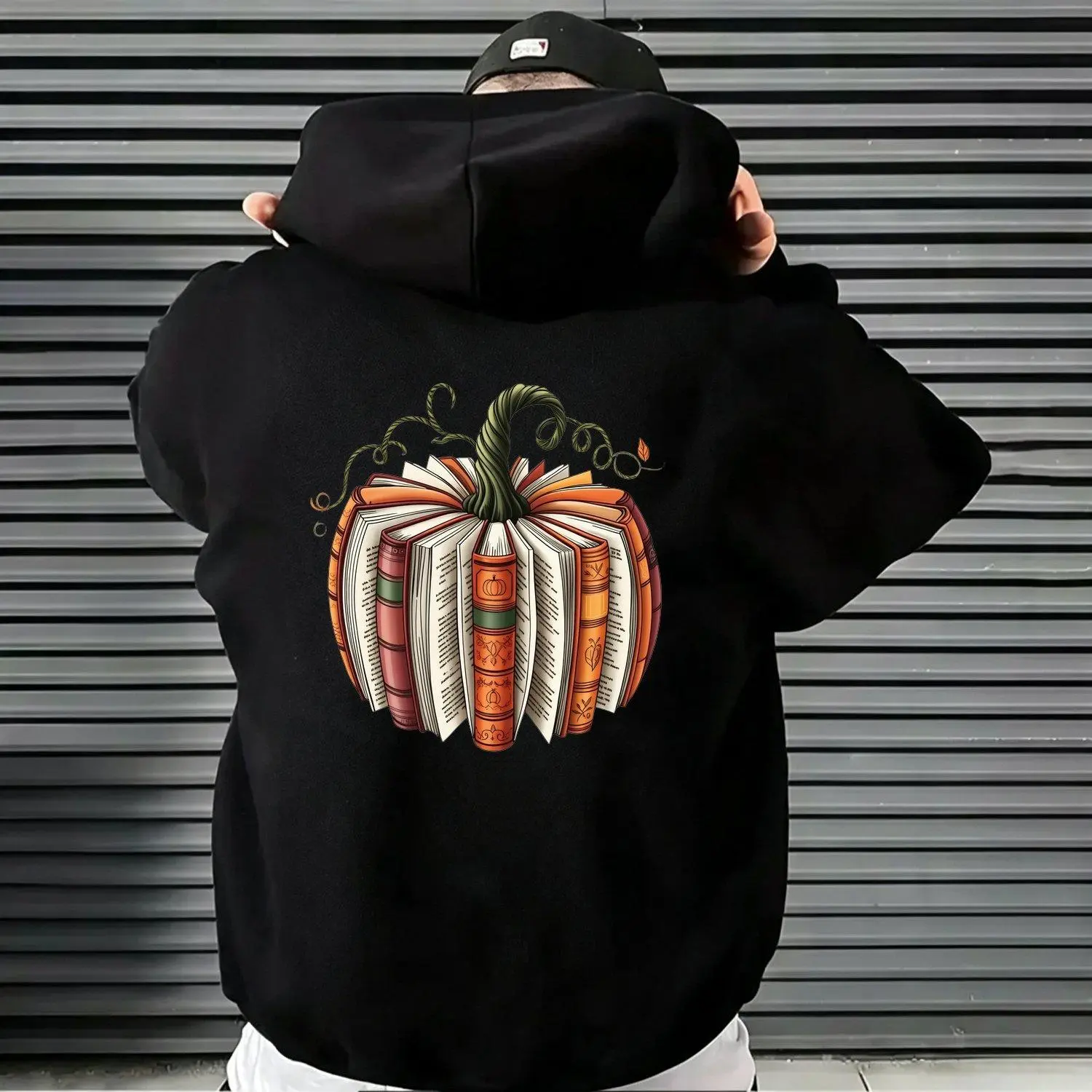 Men's Hoodie Fall Book Pumpkin Shirt Halloween Book Lover Graphic Hoodie Cozy Bookish Autumn Hoodie Pullover Sweatshirt Style