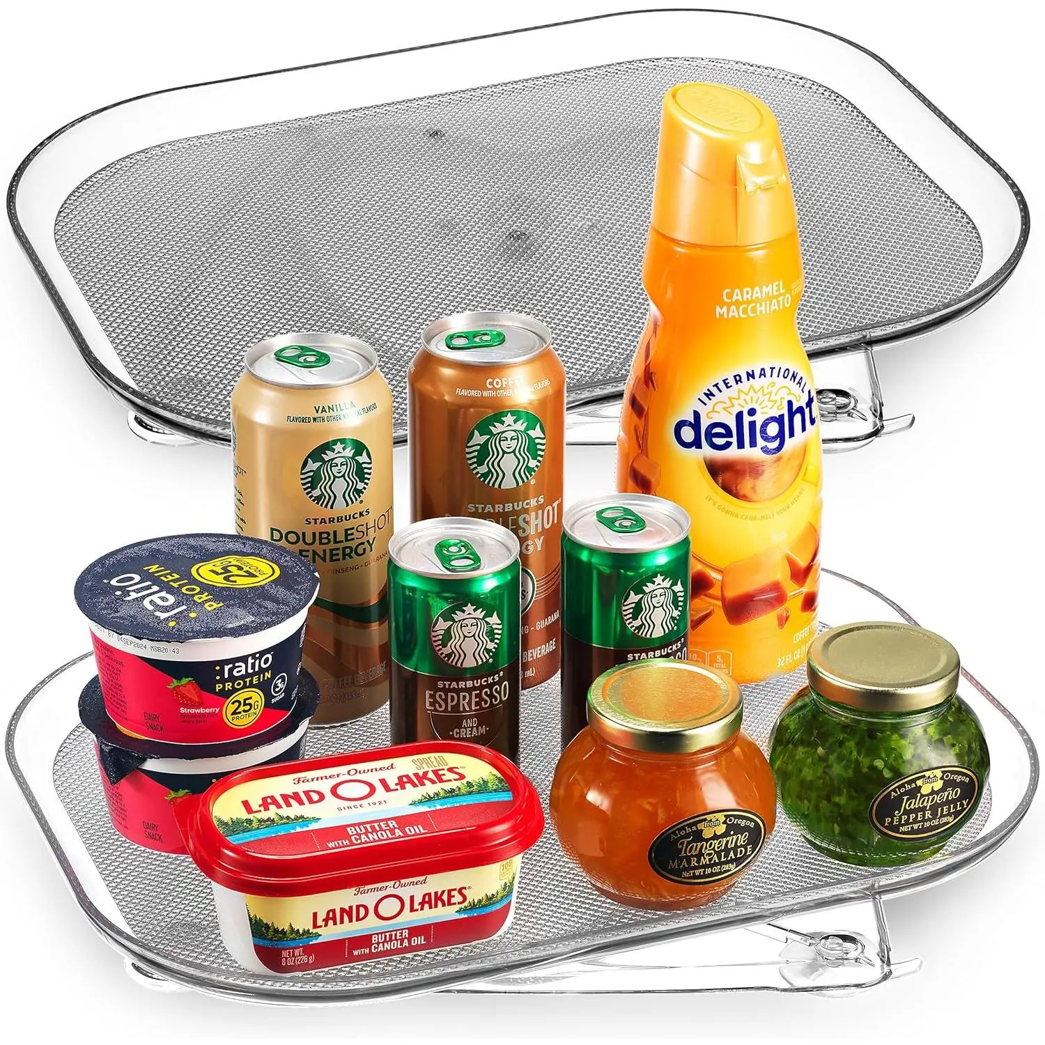 Refrigerator Lazy Susan (2PK) - Clear Rectangular Fridge Organizer with Turntable Tray, Smooth 360 Rotating Swivel Spinning Fridge Shelf