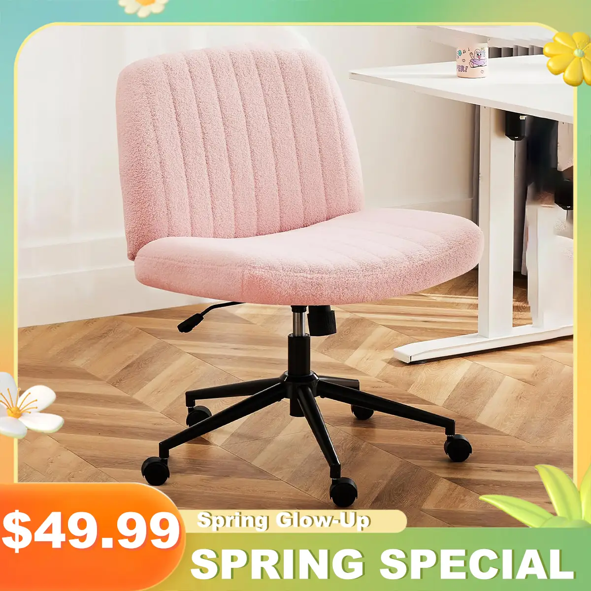 Chairs Height Adjustable Criss Cross Chair with Wheels- Armless Desk Chair with Wheels Cross Legged Office Chair Wide Swivel Home Office Desk Chairs,H