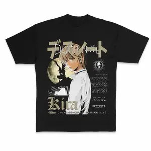 Light Yagami Moon Light Vintage Graphic T-Shirt, Death Note Anime Manga Unisex Washed Tee, Classic Streetwear Casual Tops for Men Women Anime Fans Clothing