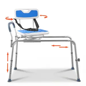 【FathersDayGift】VEVOR Sliding Shower Chair, 400 lbs Tub Transfer Bench for Bathtub with Swivel Seat, Padded Shower Bench with Arms and Backrest, Height Adjustable for Handicap, Adults, Seniors, Elderly and Disabled