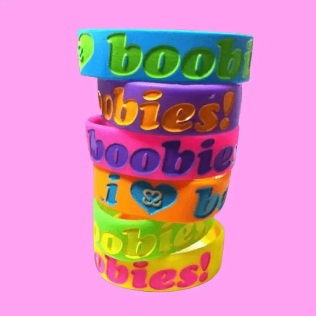 Y2K I love Boobies Bracelet | Nostalgic 2009 Original Bracelet | Breast Cancer Awareness | Rubber Bracelets | Emo Scene | non tarnish