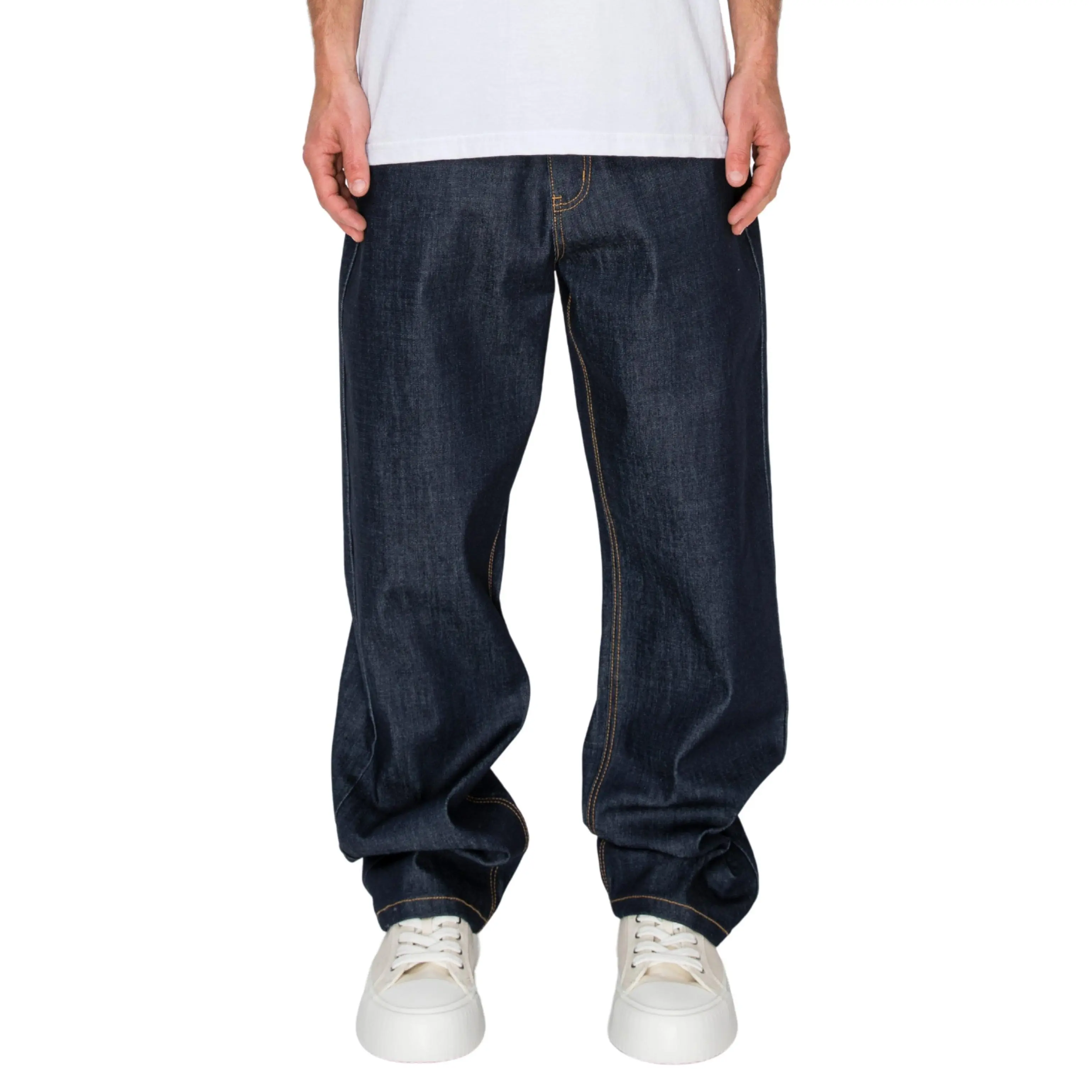 VICTORIOUS TERRA Men's Baggy Fit Raw Denim Jeans, 5-Pocket Streetwear Style in Breathable Stretch Cotton