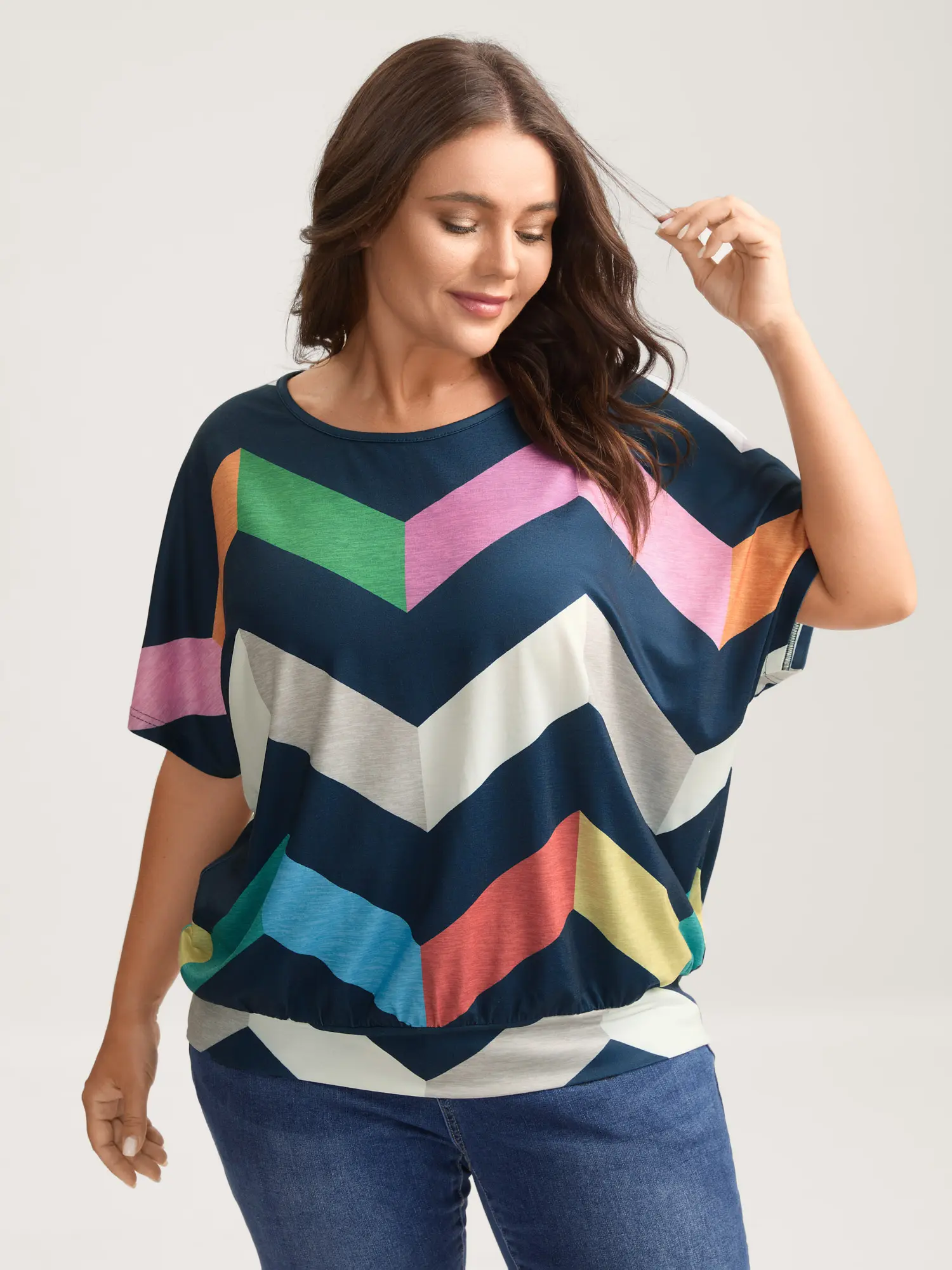 BLOOMCHIC Women's Plus Size Casual Spandex T-Shirt,Loose Fit Wavy Stripe Print Tee, Stretchy Round Neck Casual Summer Oversized Top, Flattering Fit [M-6X],Effortless Summer Casual Outfit,Summer wins,Deals for you days