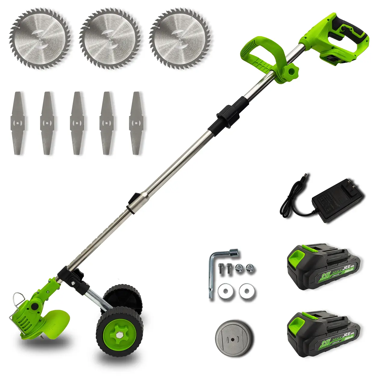 21V Cordless Weed Wacker with Wheels, 3-in-1 Electric String Trimmer, Edger & Branch Trimmer, Lightweight Lawn Mower for Garden Care, Adjustable Handle, Cutting Tool for Lawn & Tree Branches