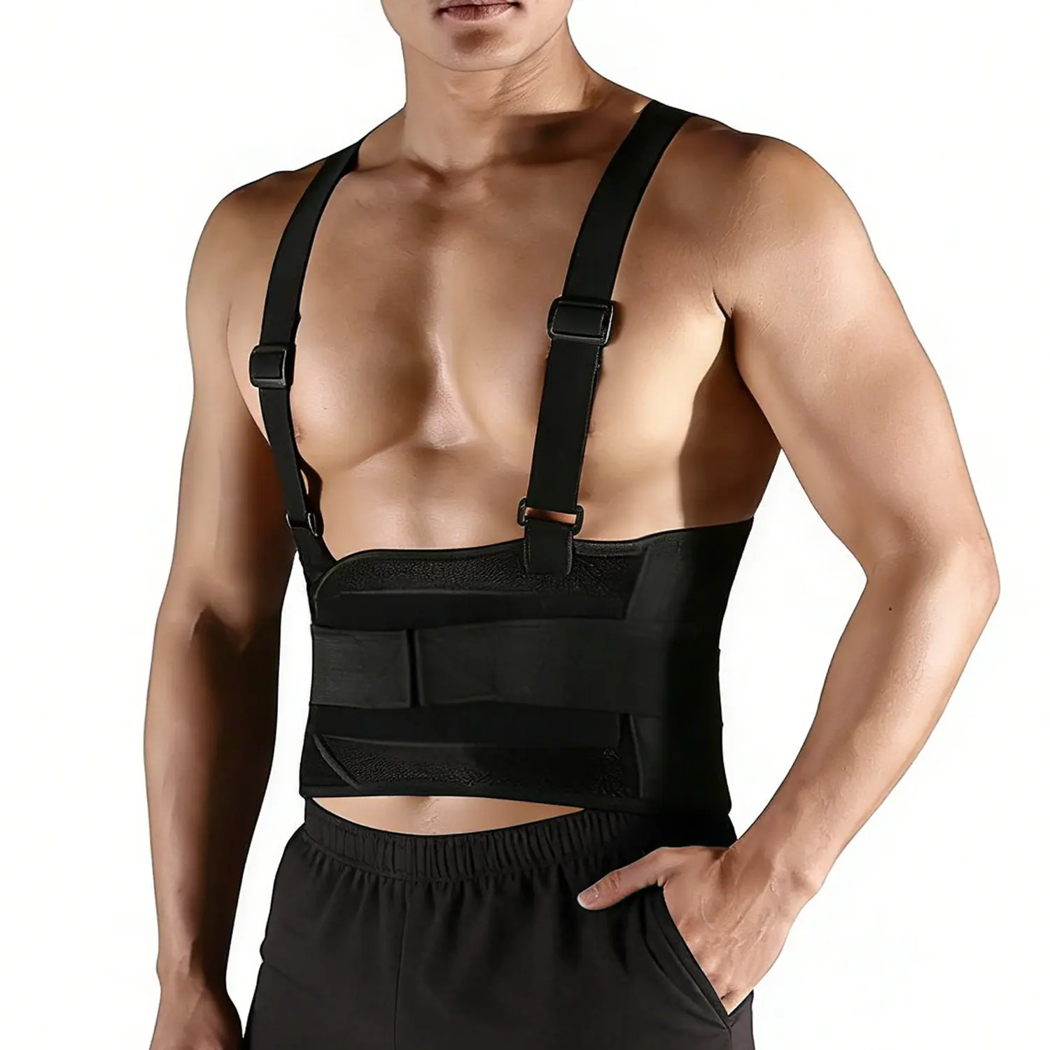 Men's High-Quality Durable Lower Back Brace for Back Pain Relief & Posture Improvement - Adjustable Back Belt, Removable Suspenders, Breathable Fabric, Ideal for Heavy Lifting, Construction Work Safety
