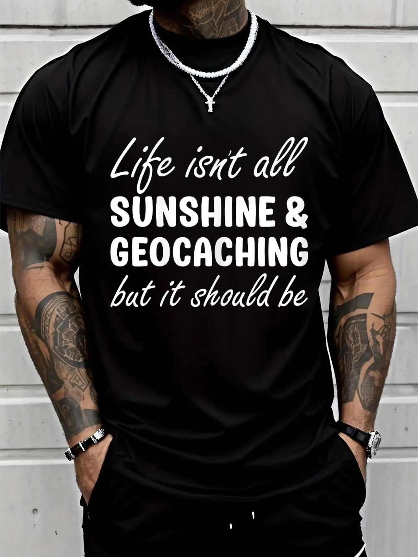100% cotton Geocaching for Men Geocaching Lover T-Shirt Men Graphic T-Shirt Cotton Print short Sleeve Casual Top, Summer Tee Mens Tops