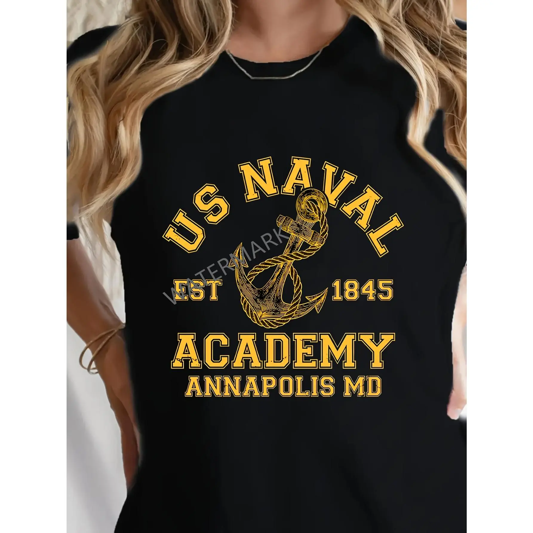 US Naval Academy Est 1845 Annapolis MD - Women'S T-Shirts - Pure - Round Neck - Comfortable And Breathable Fabric - Good