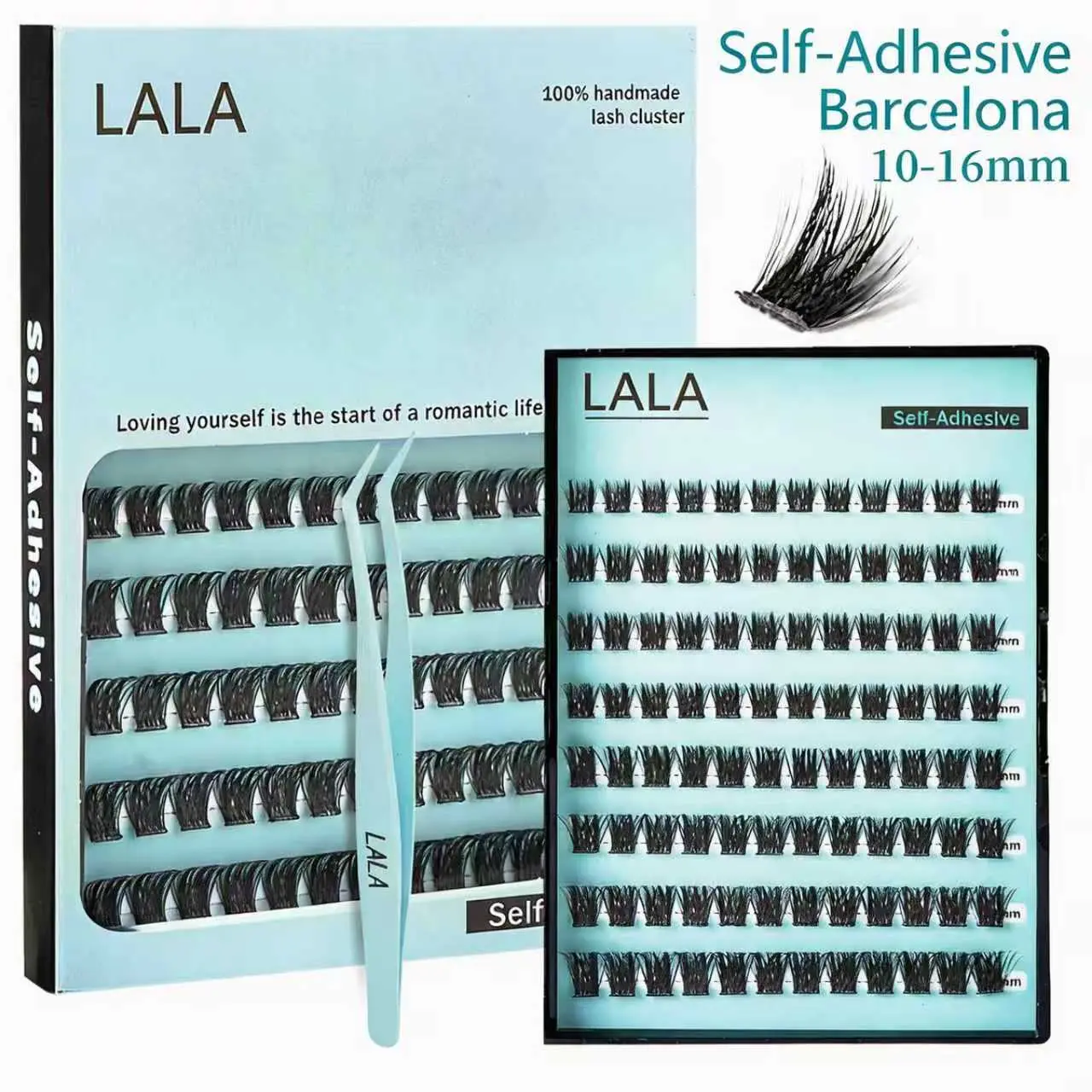 【Barcelona】LALA DIY Eyelashes Self Adhesive Lash Clusters Pre glued Eyelash Clusters No Glue Needed Lashes Wispy D-curly Cluster Eyelash extensions 10-16mm Individual Lashes