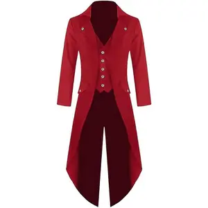 Runcati Men's Gothic Tuxedo Steampunk Jacket Halloween Carnival Costume Cosplay Medieval Dress holiday Trench Coat