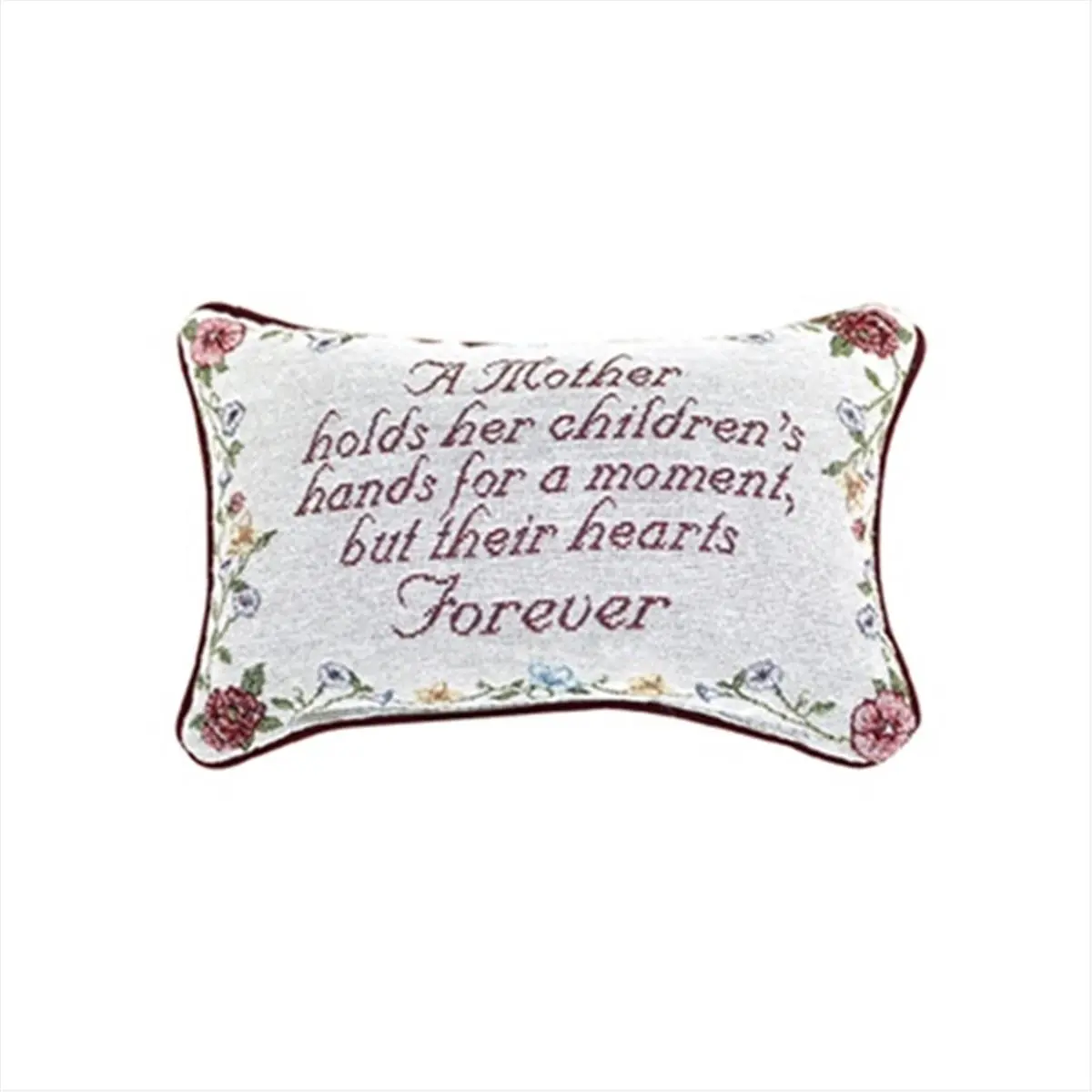 212 MAIN Mother’s Love Jacquard Woven Rectangular Tapestry Pillow - Cotton-Poly Blend, Burgundy Piping, Recycled Fibers Fill, 12.5x8.5in, Spot Clean, Floral Border, Mother’s Day Gift, Outdoor Sofa Furniture Accessory, 12.5 X 8.5 In