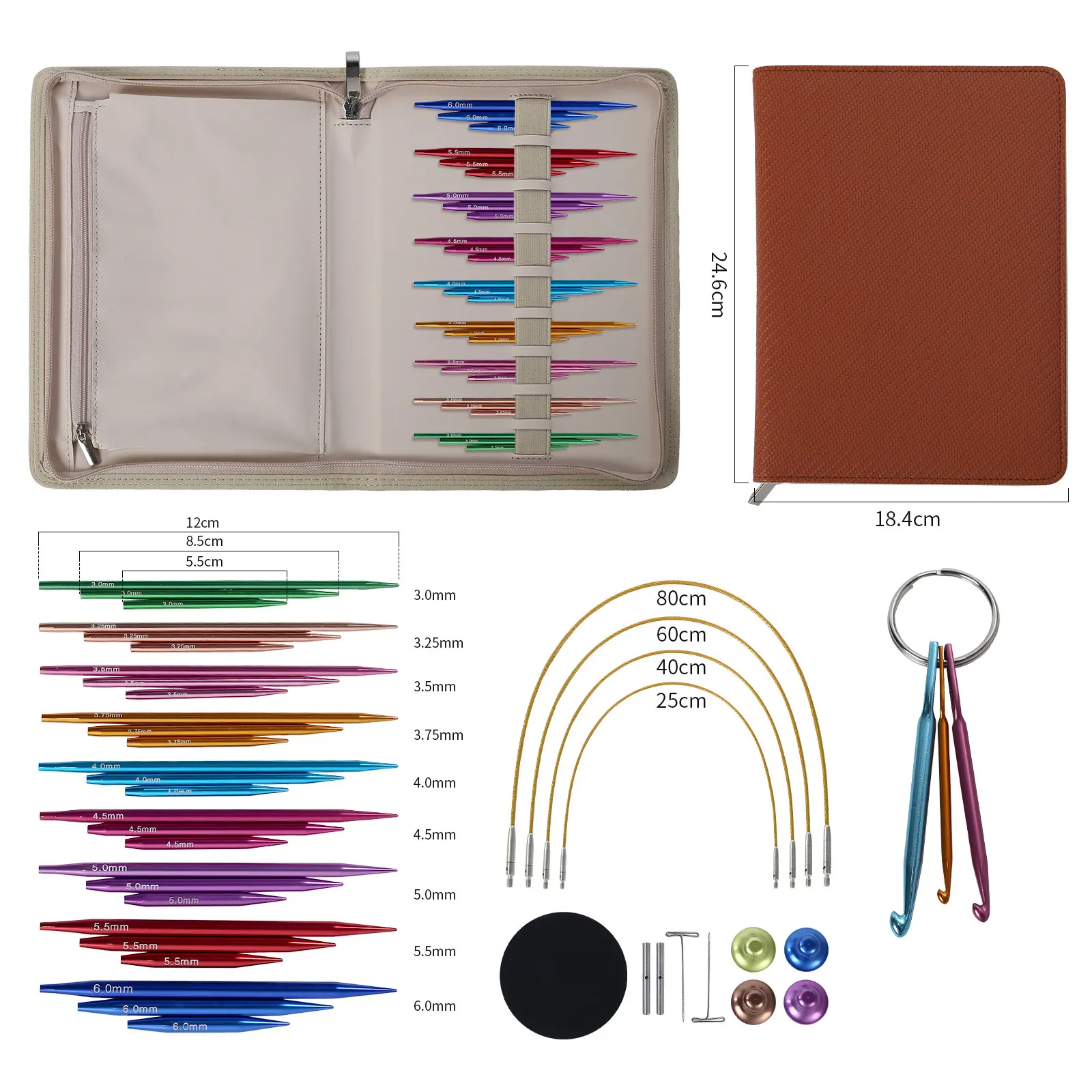 Detachable Knitting Needles, Long & Short Sleeve Needles 5+8+11cm, 9 Pairs per Set, Colored Sleeve Needles Knitting Kit
